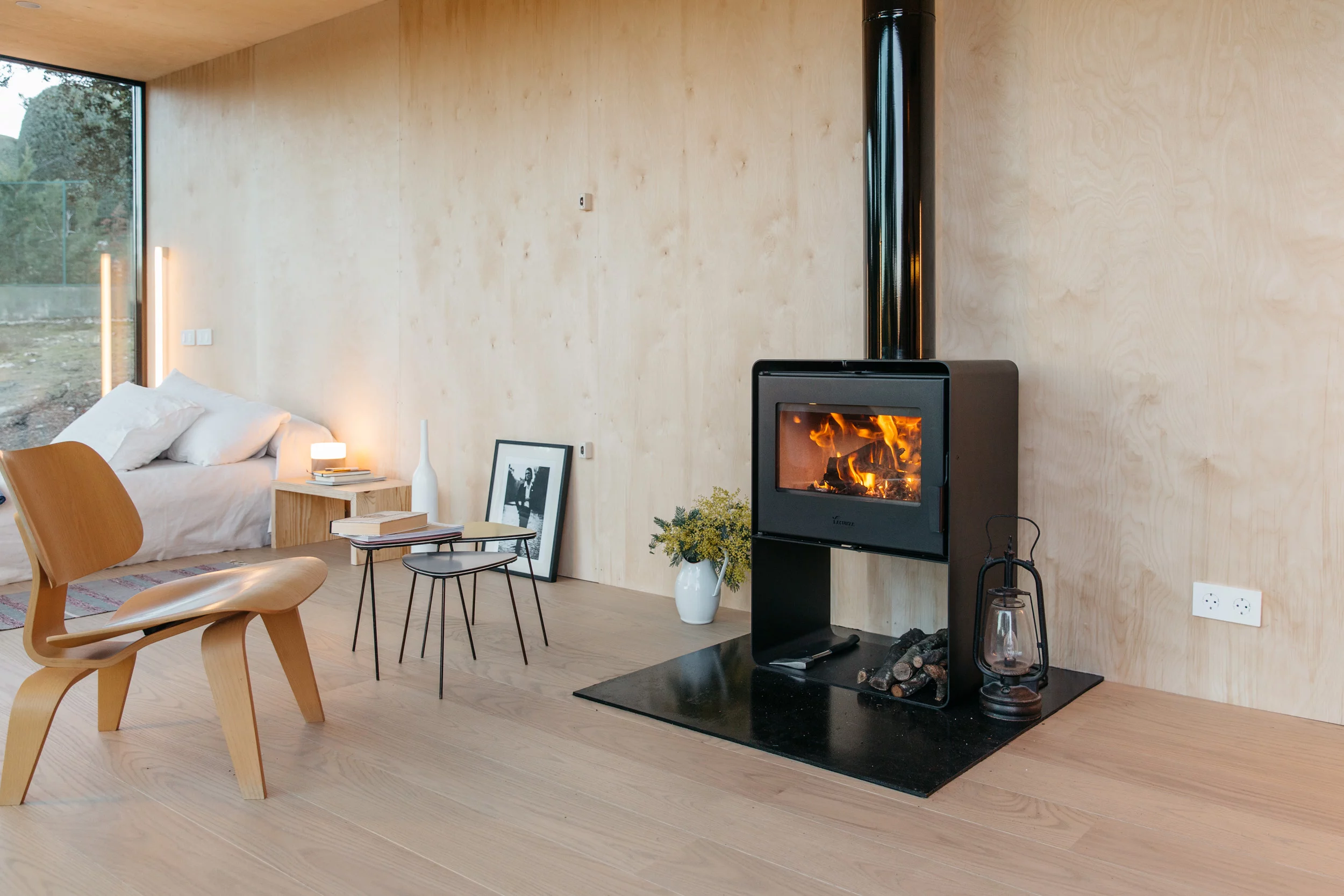 The Tini M is heated with a wood-burning stove