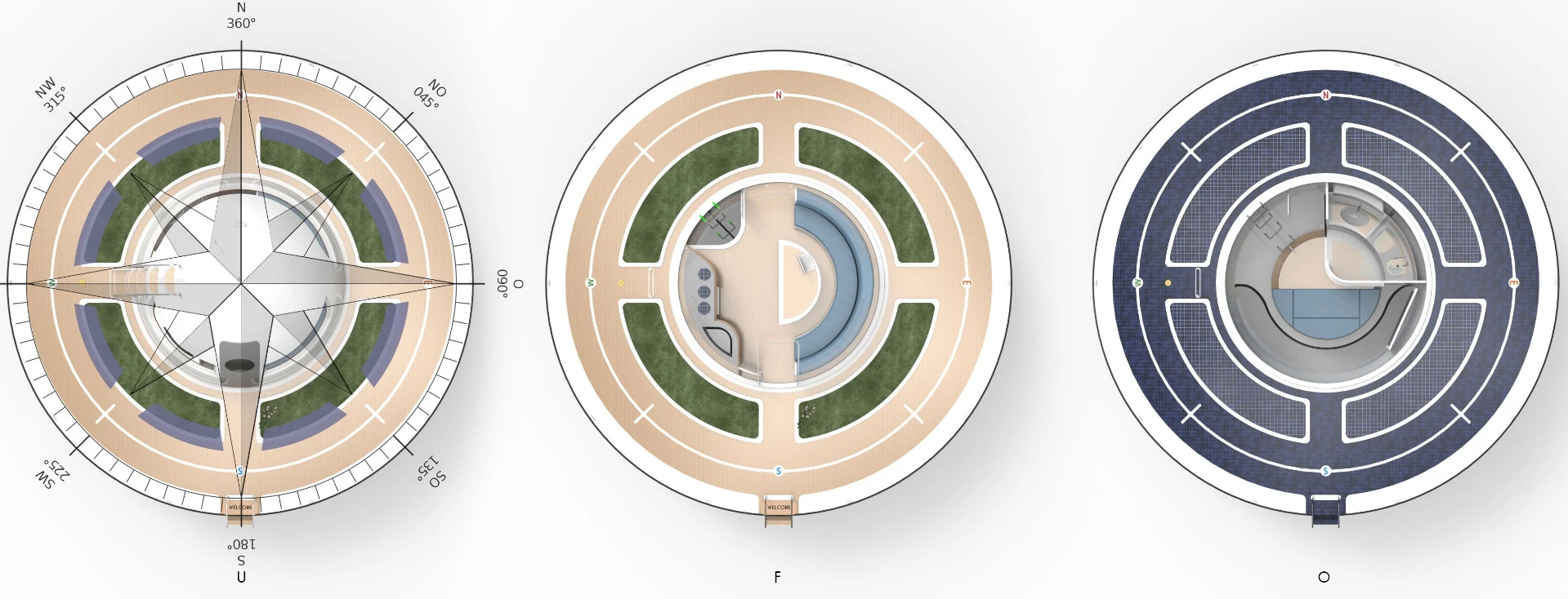 Top view of the UFO shows the deck surrounding the orb-shaped living quarters.