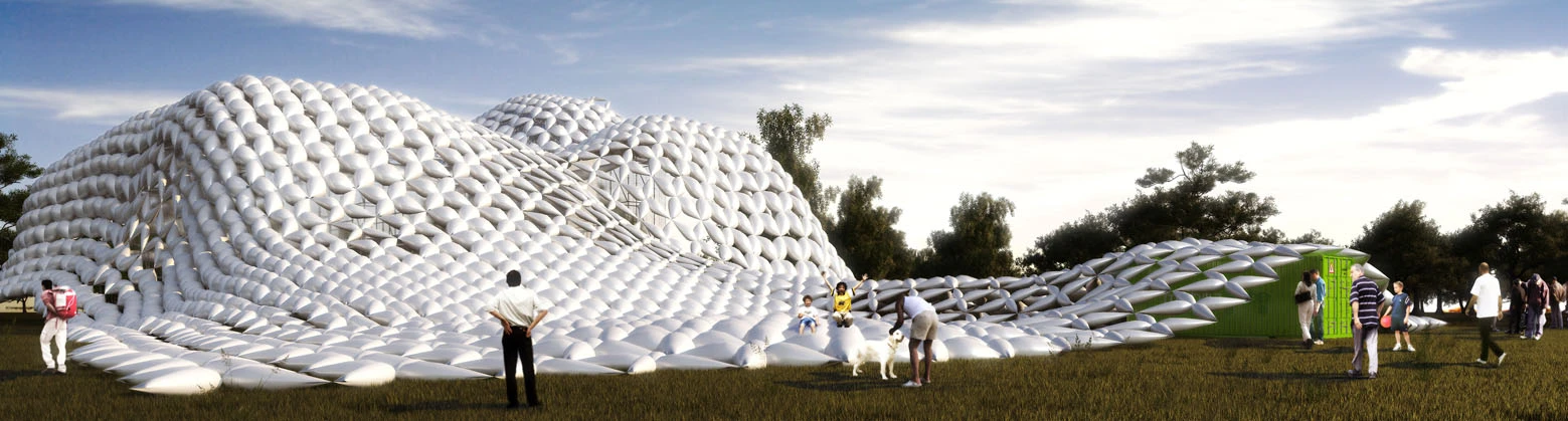 The Mobile Cultural Mobilizarte is a three-part inflatable portable pavilion