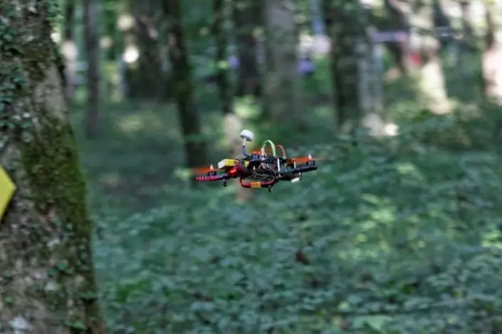 24 competitors raced their drones through the 150 m (492 ft) course