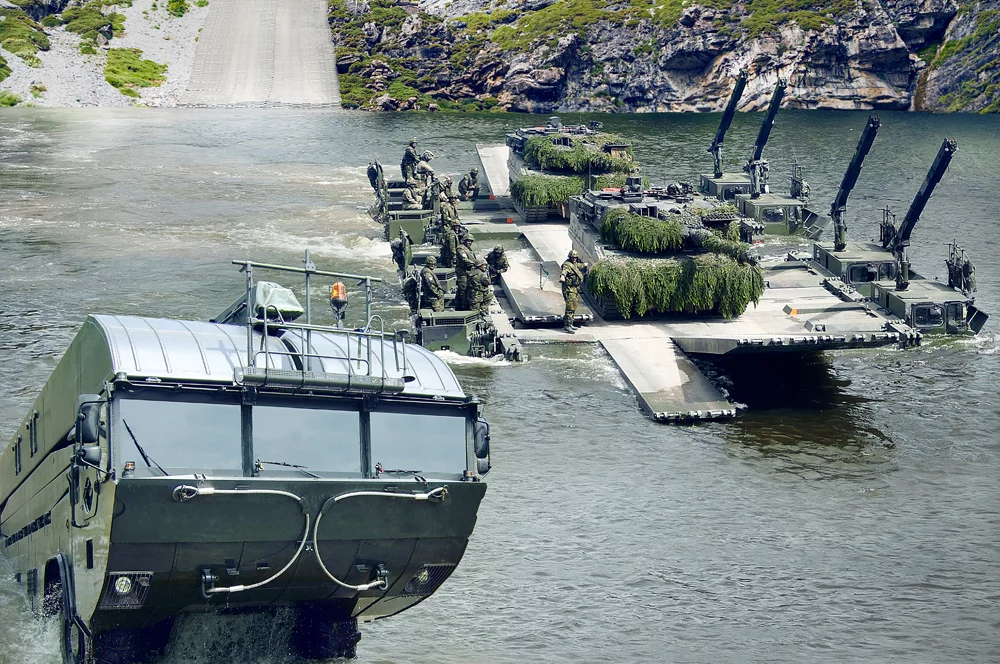 The M3 systems can link to other amphibious bridge systems made by General Dynamics
