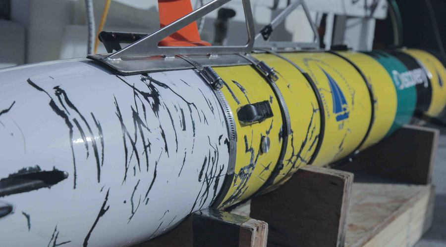 The REMUS SharkCam bears the scars of its encounters with multiple great white sharks