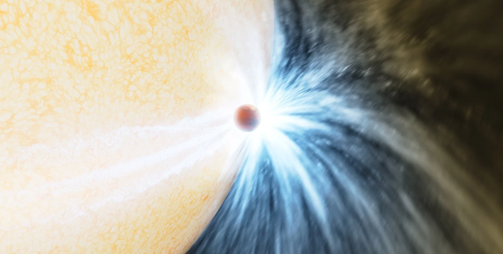 An artist's impression of a planet being engulfed by its host star, an event that has now been directly observed for the first time