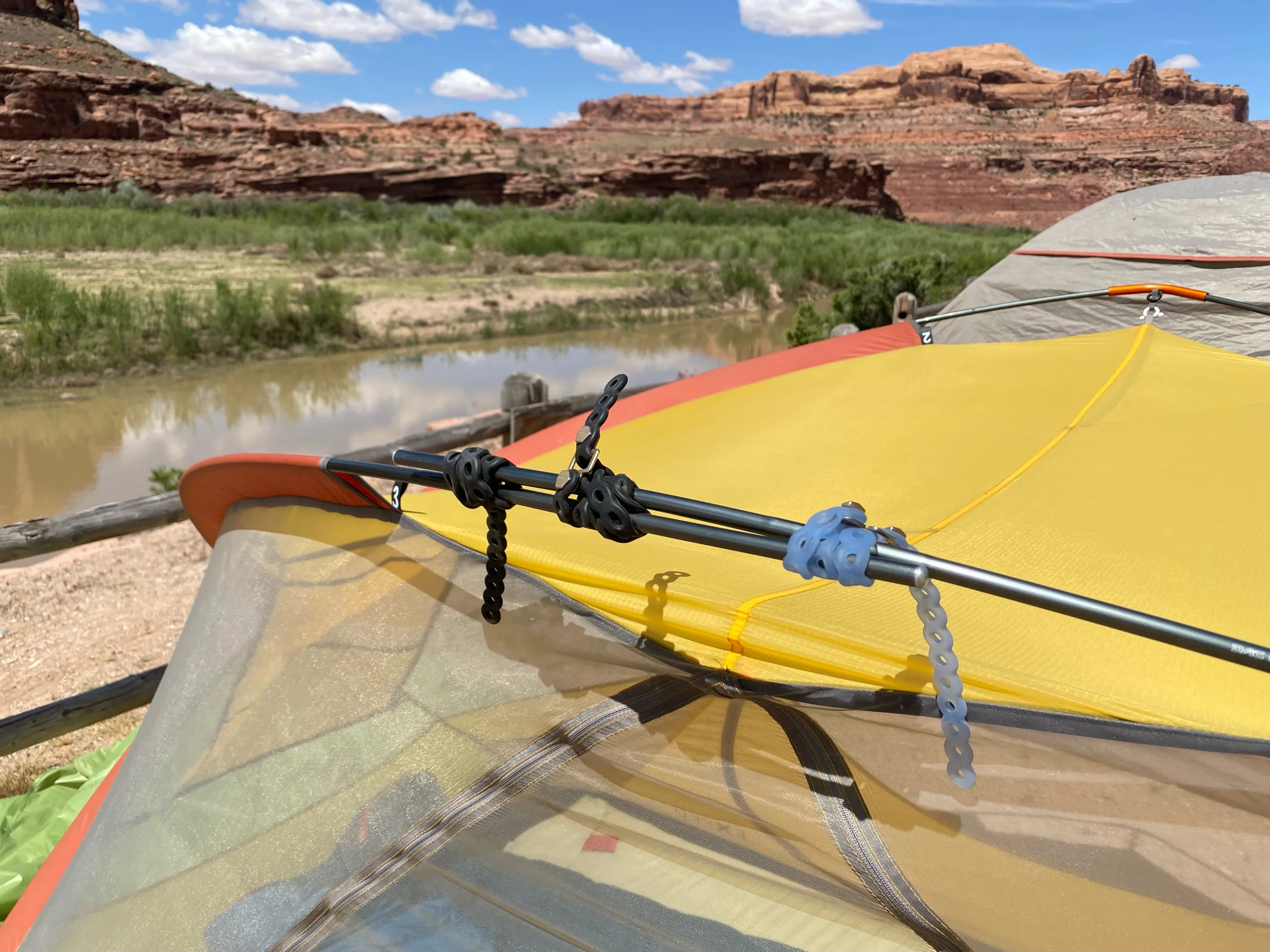 The Infinity Tool can be used to make fast, temporary fixes like bracing a broken tent pole at camp