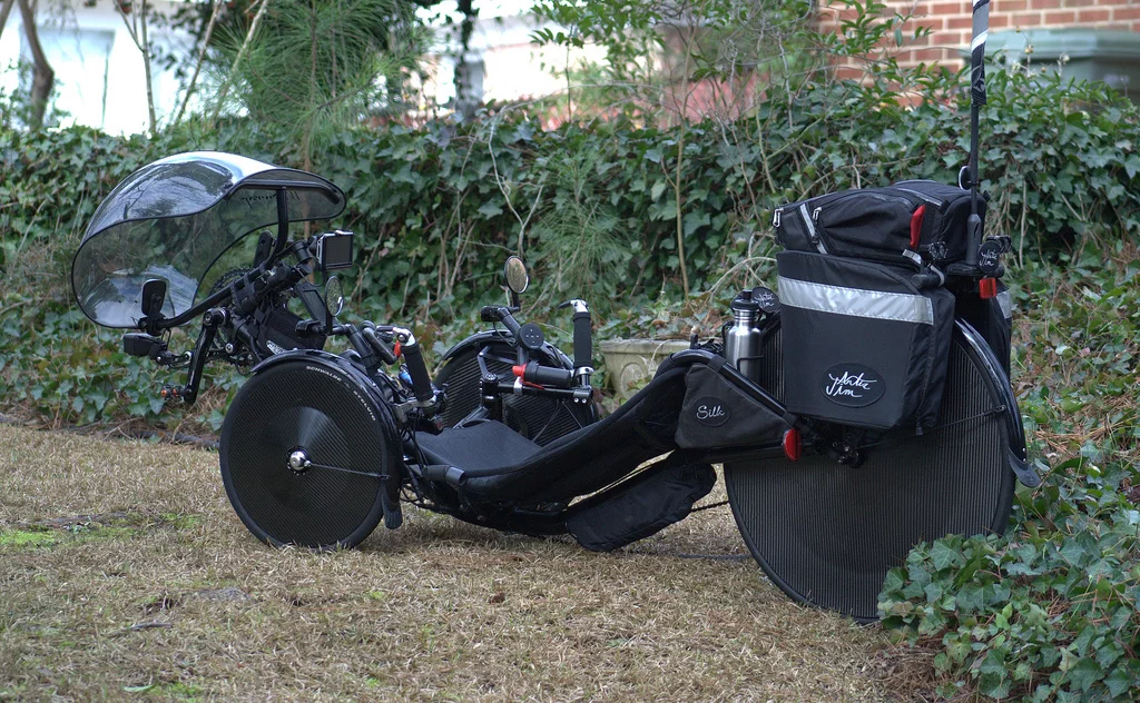 Cyclist Jim Artis' incredibly accessorized Catrike 700 recumbent tricycle, which he has named 'Silk'