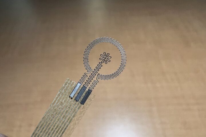 The molybdenum electrodes transmit real-time data to the bandage's coil at the opposite end