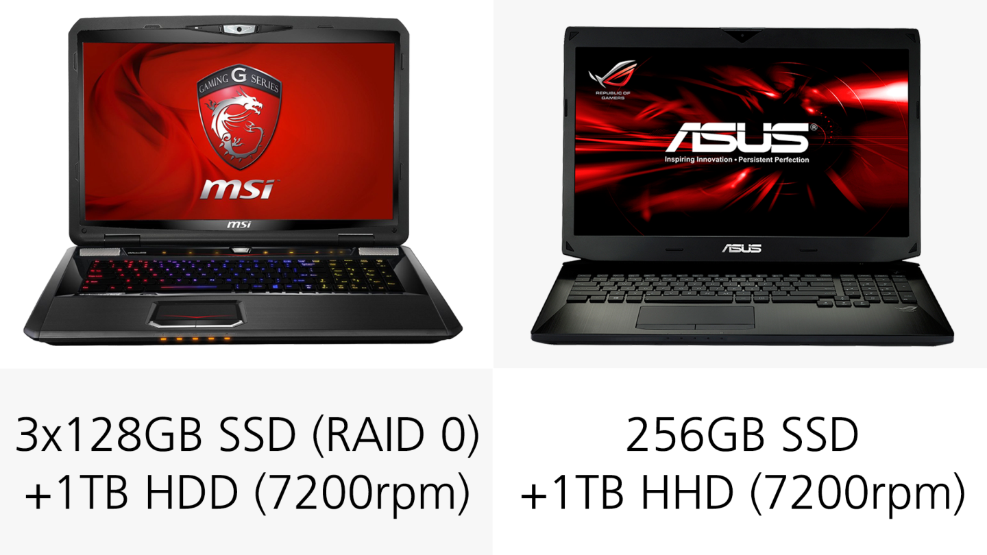 Both storage configurations feature SSDs, but the MSI setup is superior