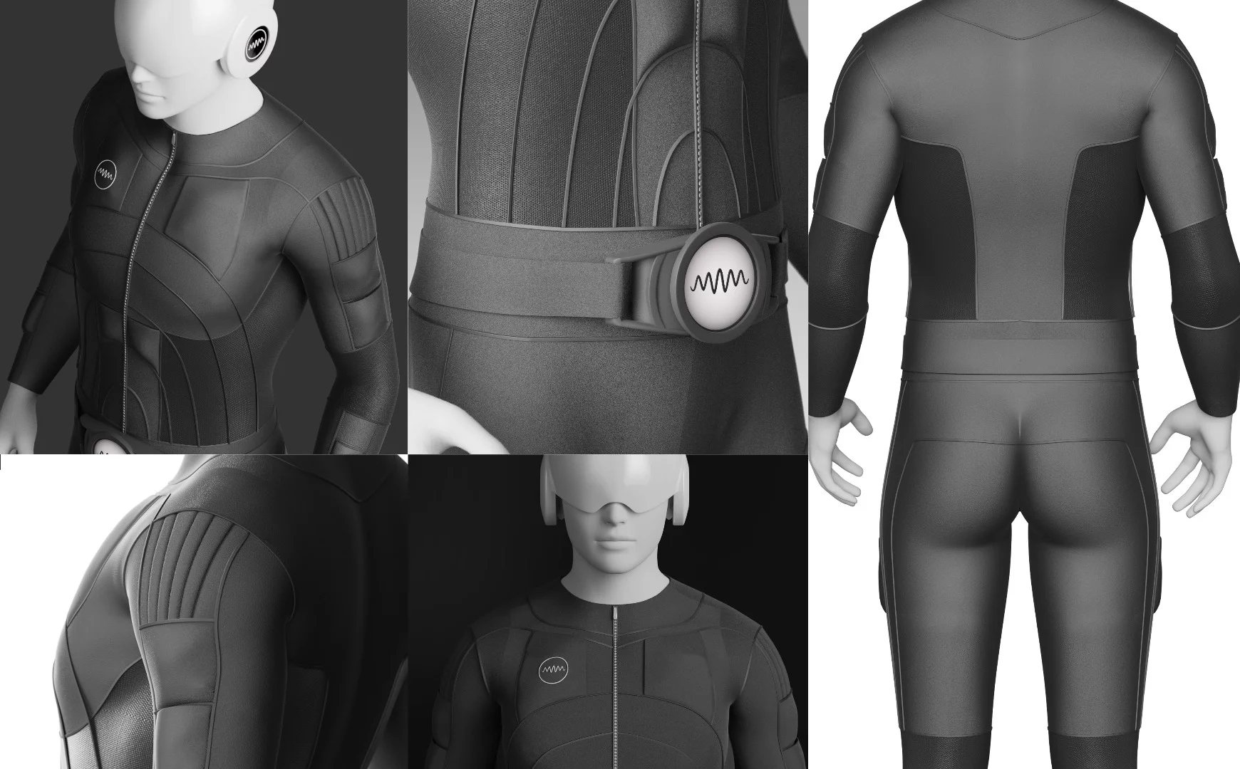 Multiple images of the Teslasuit full-body haptic virtual reality suit
