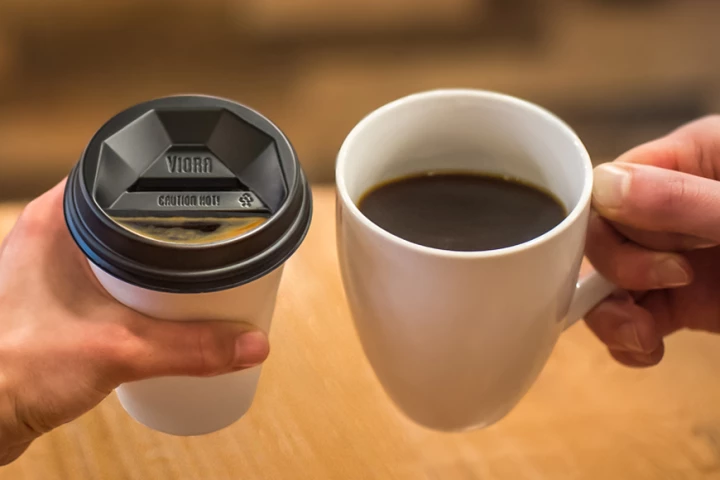Viora Lid is a new type of takeaway coffee lid designed to mimic the experience of drinking from a ceramic cup