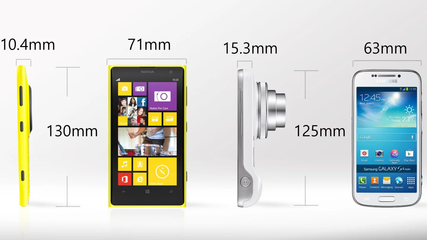 The Lumia is taller and wider, but the Zoom is much thicker