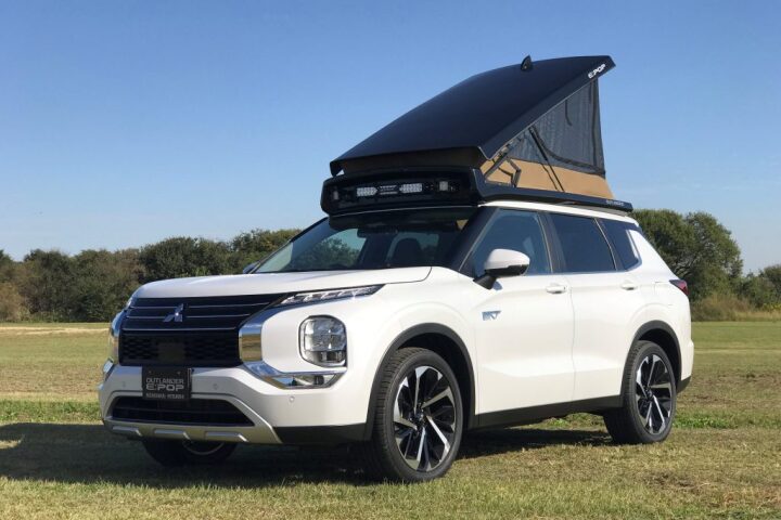 The Mitsubishi Outlander PHEV E:Pop combines the benefits of a plug-in AWD SUV with an integrated four-sleeper camping layout