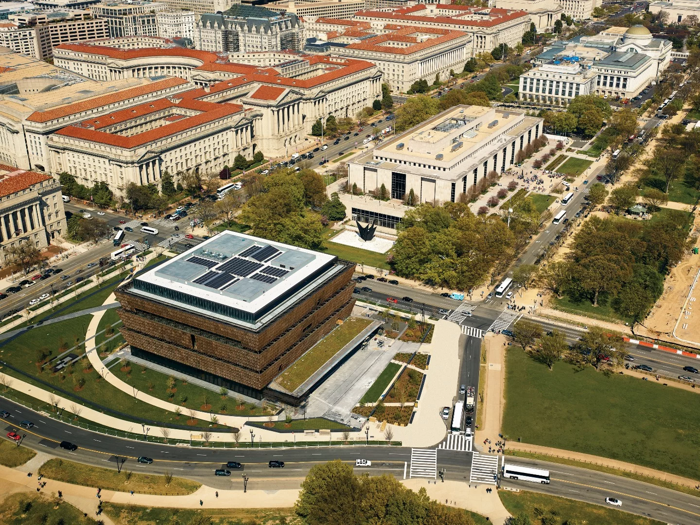 The National Museum of African American History and Culture was designed by Adjaye Associates alongside The Freelon Group, Davis Brody Bond, and SmithGroupJJR