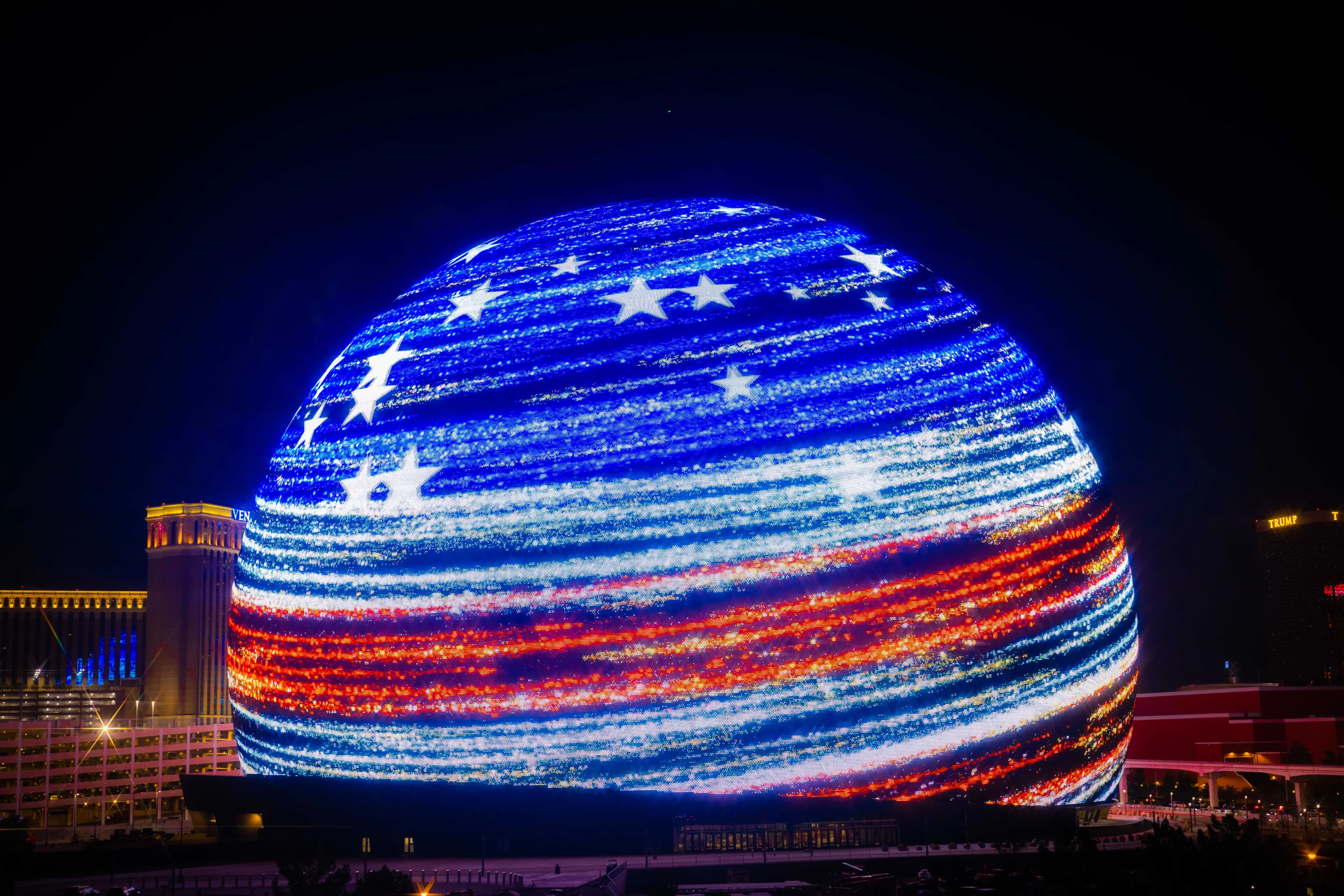 The Sphere's LED-covered exterior was officially used for the first time in a special Fourth of July celebration