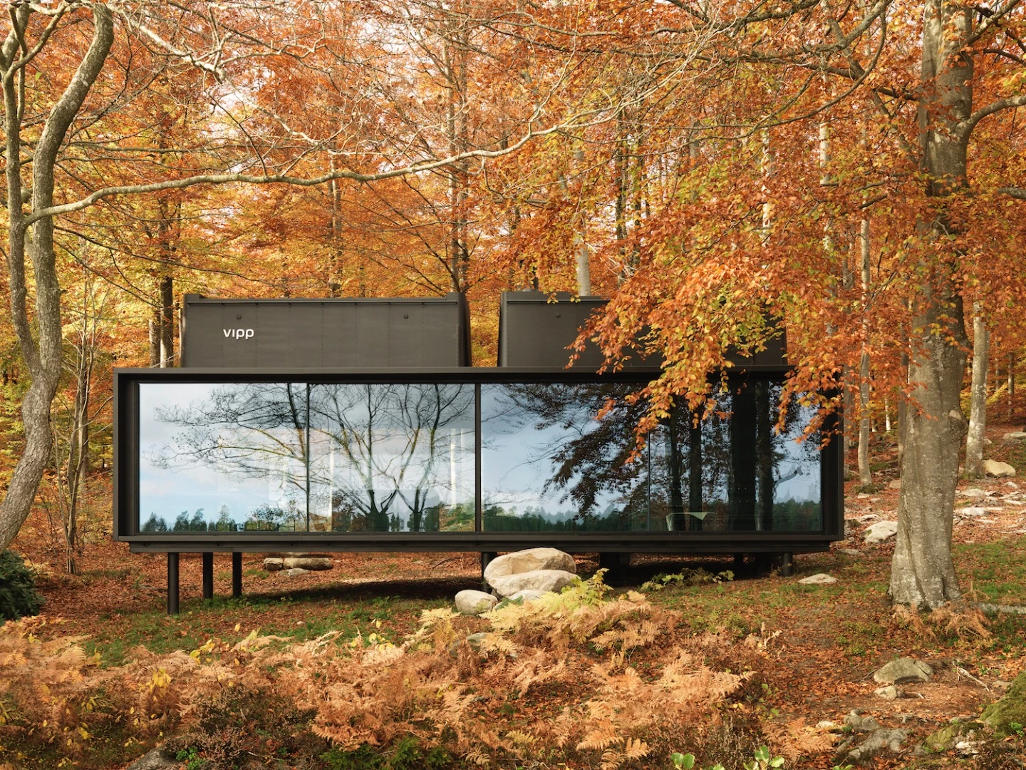 The Vipp Shelter pictured is situated in an isolated area in a Swedish forest