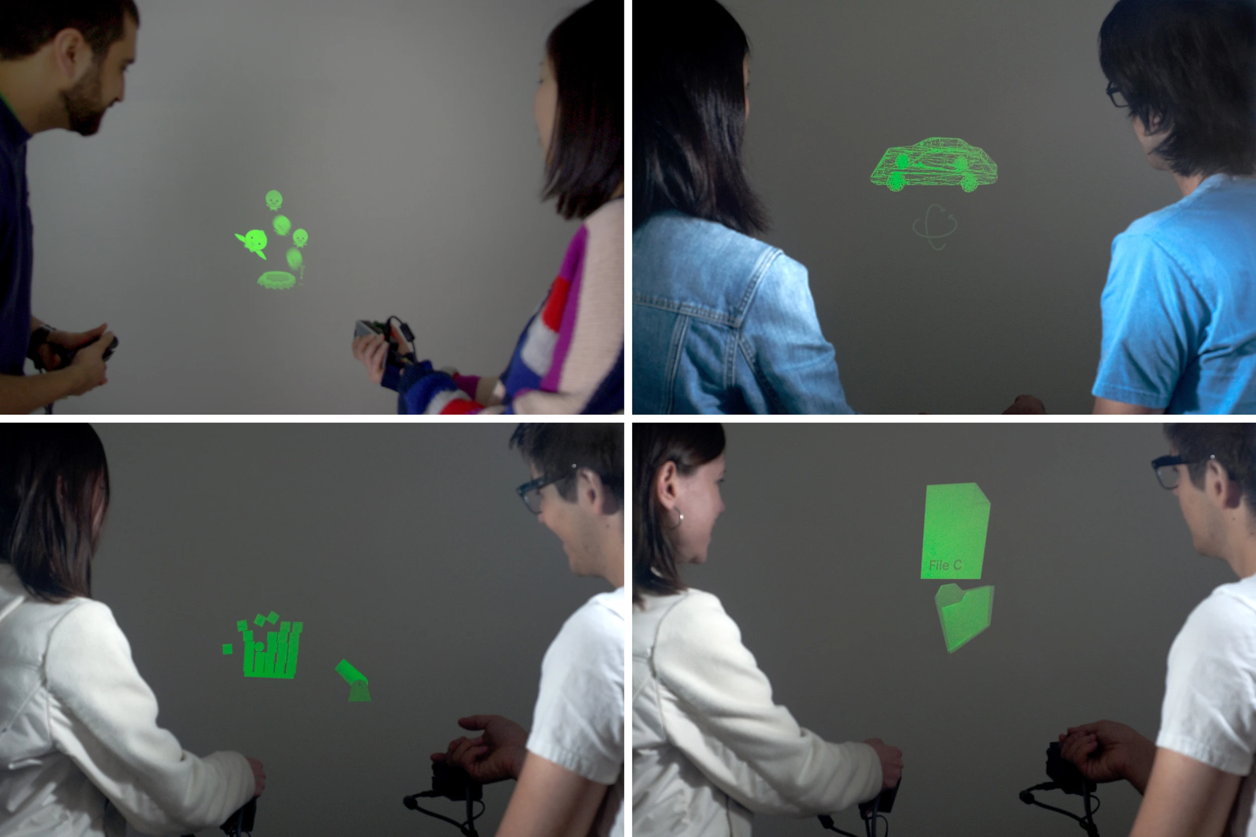 The prototype SidebySide system allows animated images from two separate pico projectors to interact with one another (Photo: Disney Research)