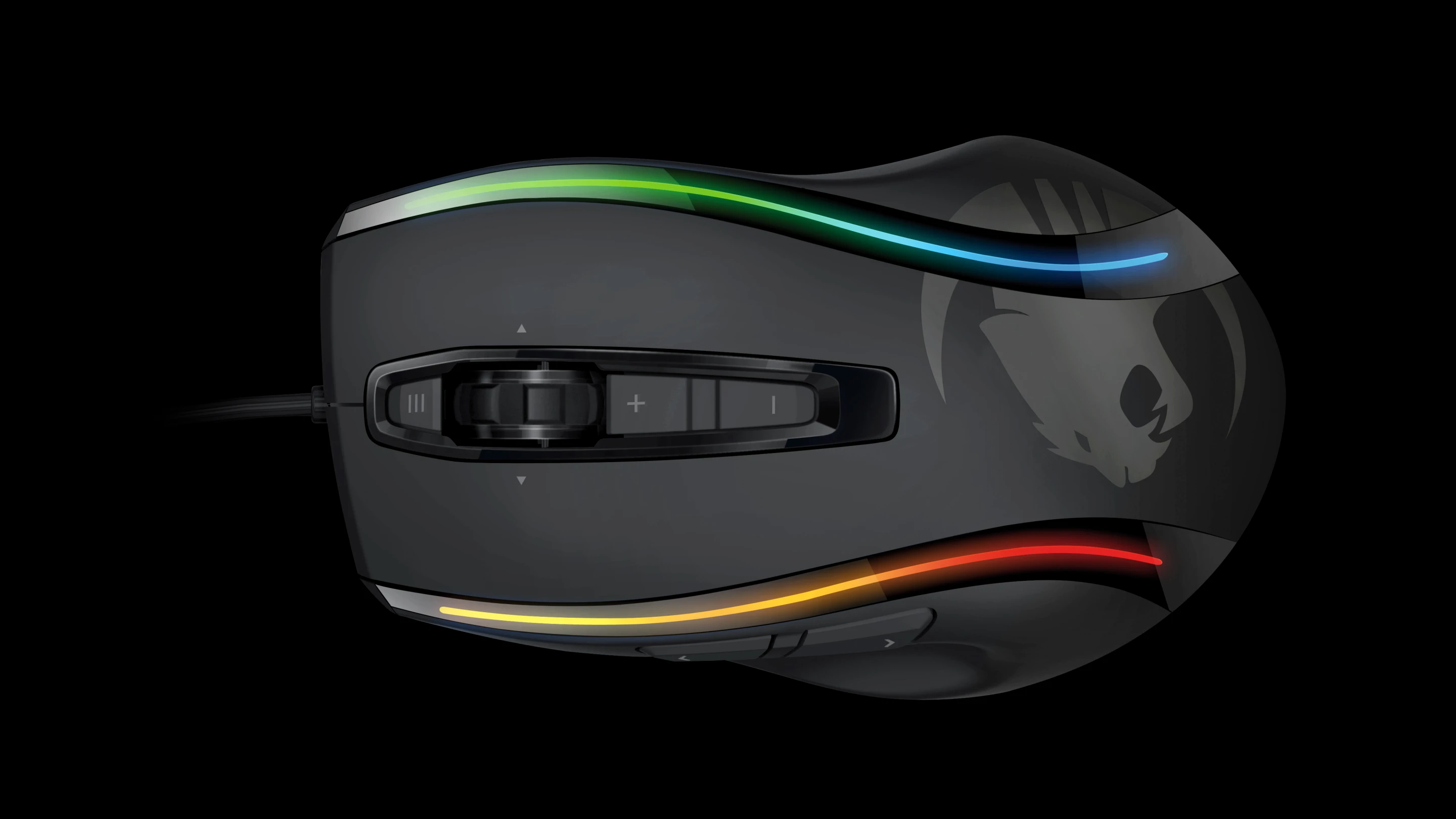 Along the back of the mouse are some funky, curvy enhanced lightpipes where four multicolor LEDs can be configured to light up, alternate or pulsate to give users eye-catching light show effects