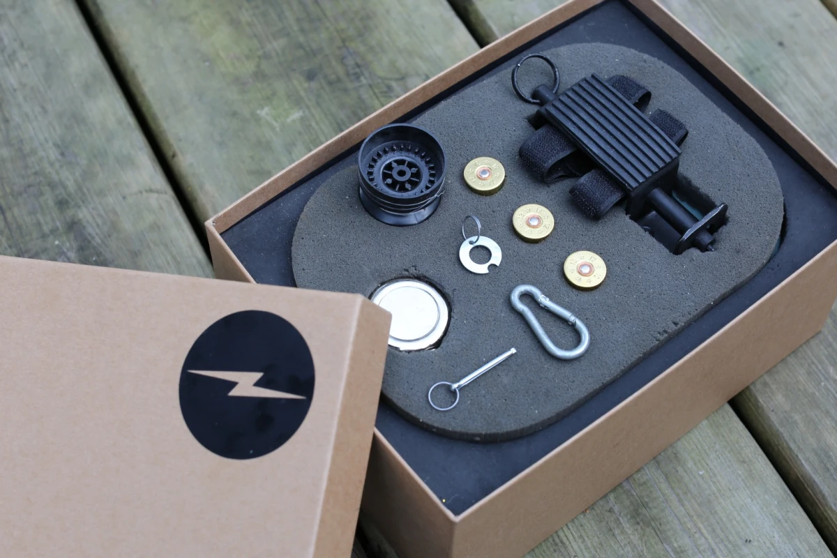The basic Bike Mine kit comes with three saluting blanks and the hardware to set things up