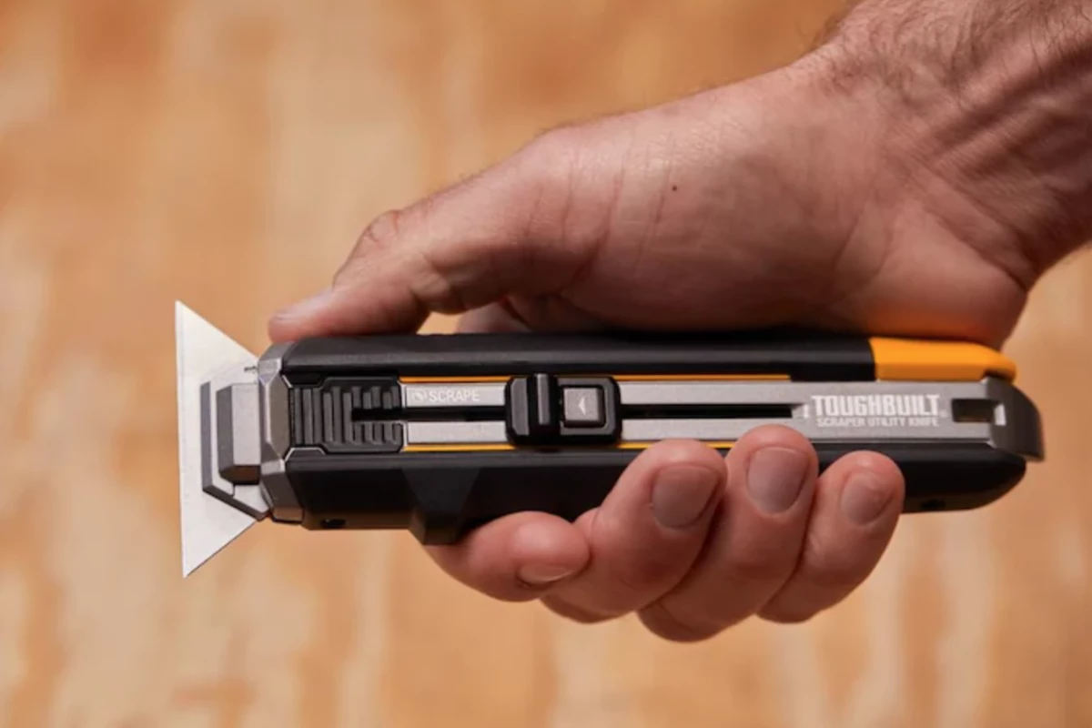 ToughBuilt's Scraper Utility Knife flips between functions with a press of a button