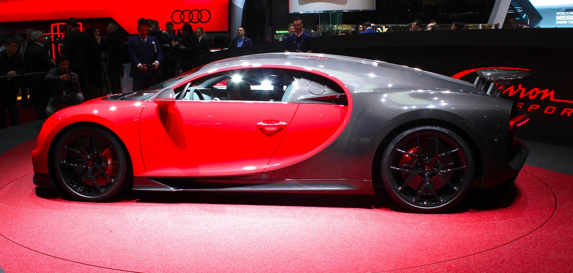 From the side, the Bugatti Chiron's unique shape is unchanged in the Chiron Sport model