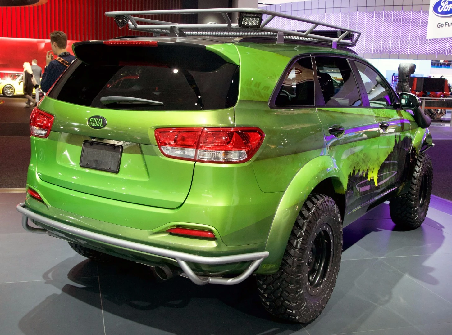With an LED lightbar and roof rack system, the Sorento should be able to cart all you could possibly need - just be careful of scraping that intricate, layered paintjob on the trail to the campsite