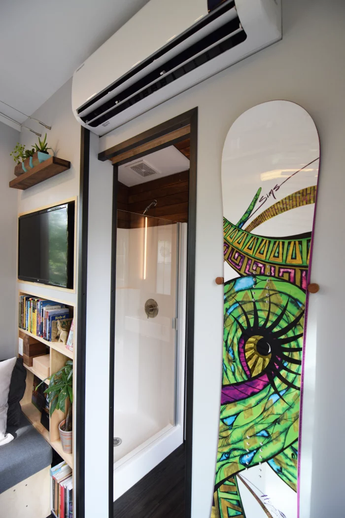 Heating comes from a 9000 BTU electric mini-split unit (heating and cooling) system