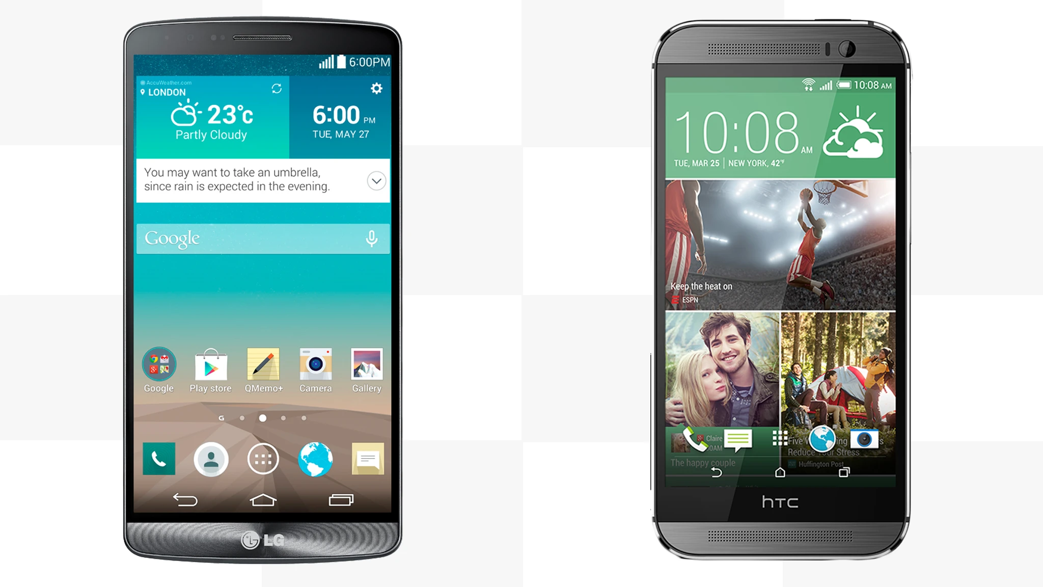 The LG G3 (left) and HTC One (M8) (right) - two Android heavyweights ready to do battle