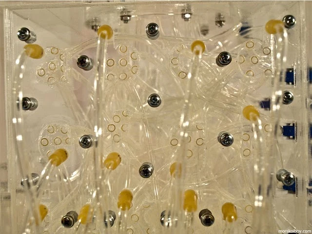 A series of splitters route the syrup into different tubules, depending on which key has been pressed