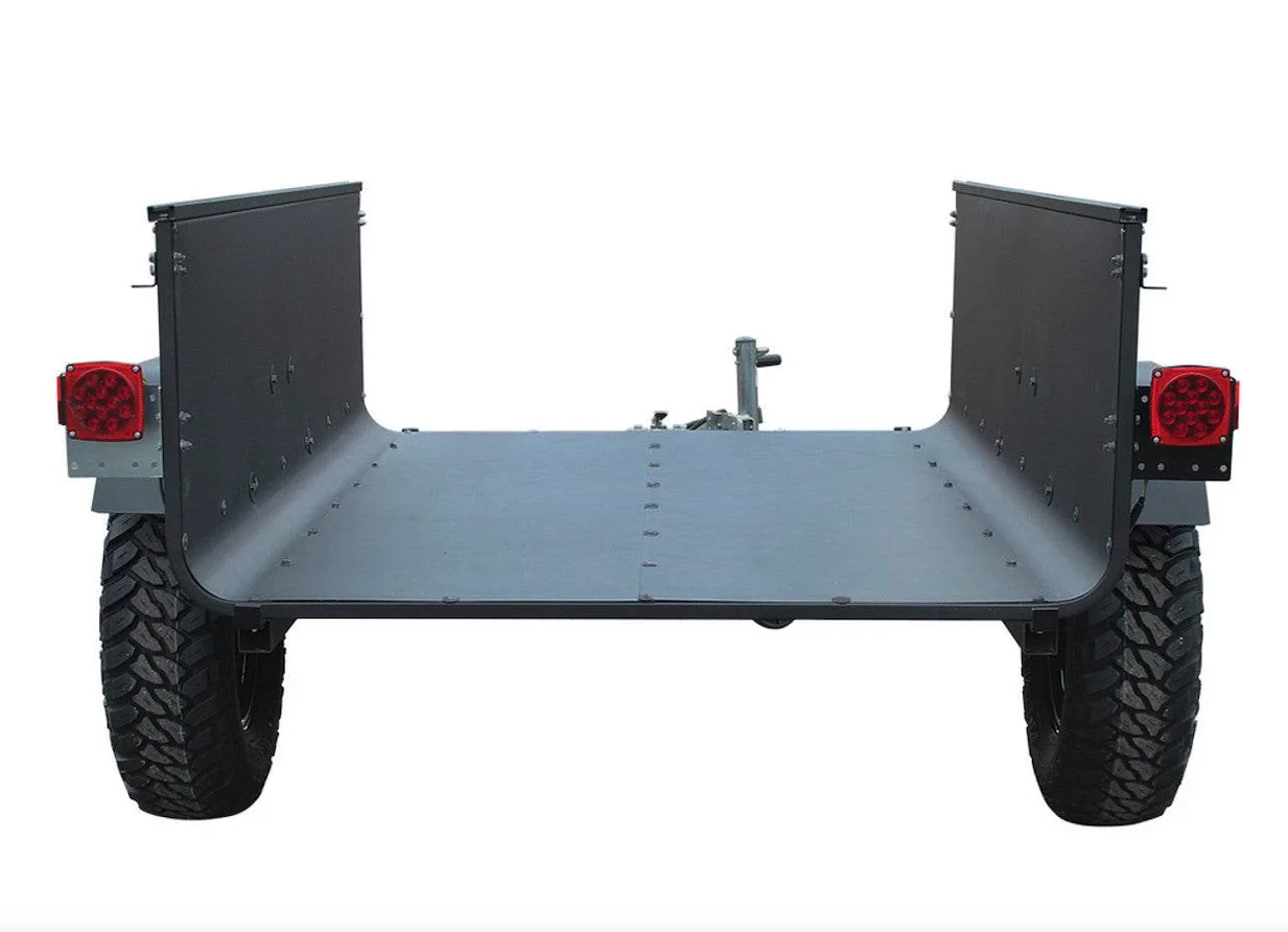 Take off the front and rear walls, and the LittleGiant/SpecOps trailer becomes an open bed that can carry oversized cargo; LGA also sells tie-down D-rings for bolting to the trailer or mounting on the standard rail C-channels