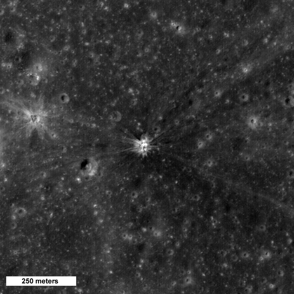 Apollo 14's S-IVB booster's impact site as seen from lunar orbit (Image: NASA)