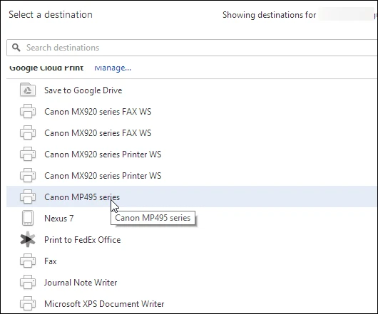 Print from Chrome to any Google Cloud Printer you have set up