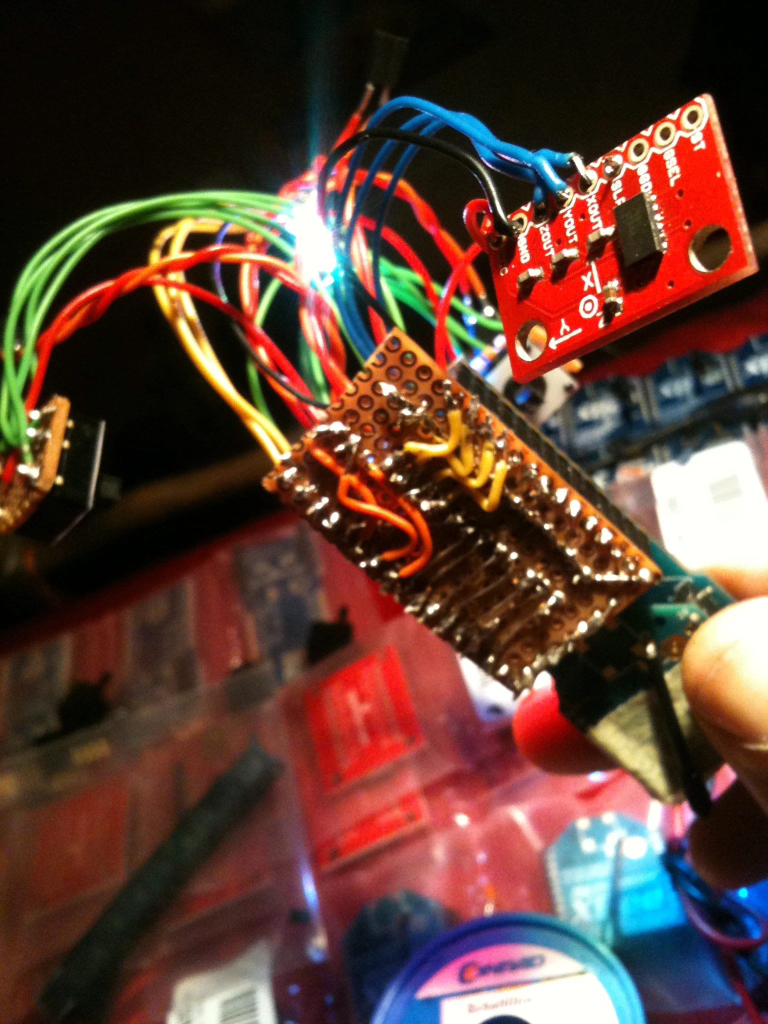 Each of the 3 units uses an Arduino Fio running Firmata to interface with the sensors