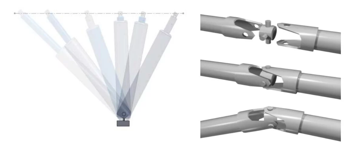 A lever on the dashboard disconnects the self compensating rack and pinion steering mechanism at the bottom of the steering column, while a hydraulic ram allows the steering wheel to move horizontally across the dash, and universal joints cater for steering column placement at either side of the vehicle