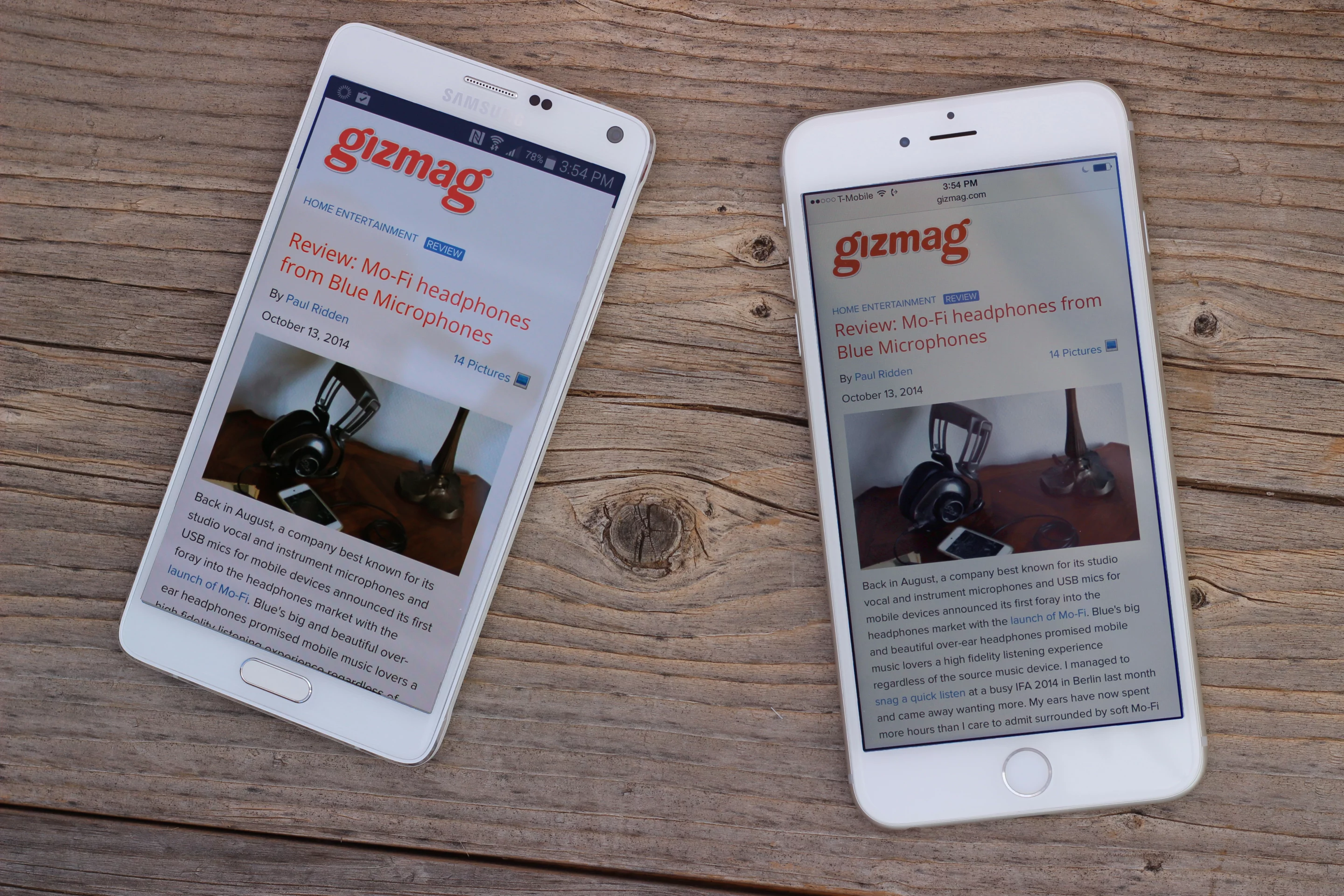 Samsung Galaxy Note 4 (left) and the iPhone 6 Plus (Photo: Will Shanklin/Gizmag.com)