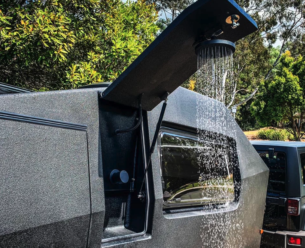 The flip-up rainfall shower is a unique feature we haven't seen on other micro-campers