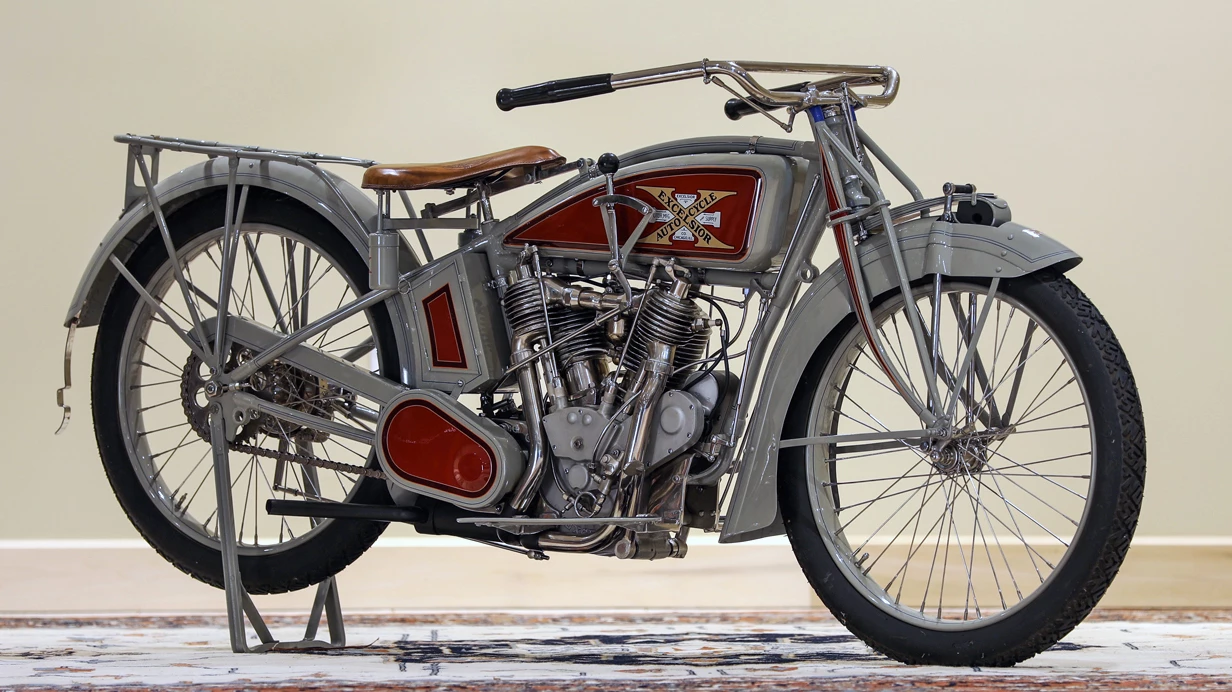 Another bike from the Allen Smith Collection, this 1916 Excelsior Model 16-3 was treated to a long-term restoration by expert Brad Wilmarth. Sold for $79,200 against an estimate of $50,000 to $70,000 Official Auction Description