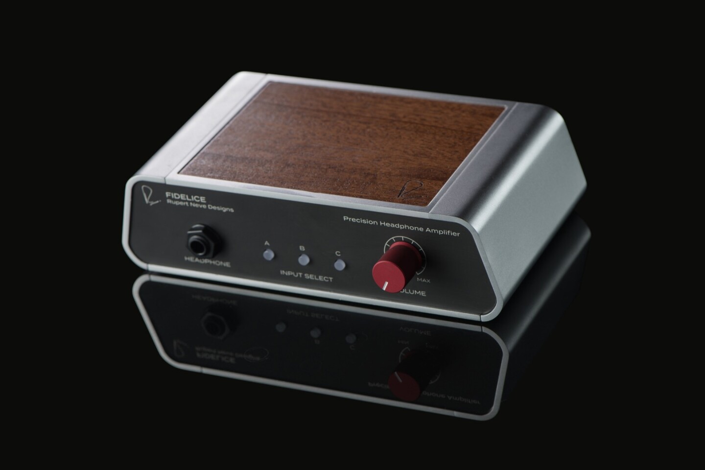 The Fidelice Precision Headphone Amplifier is a reference quality 24 V headphone amp with three sets of inputs calibrated for optimum level and impedance