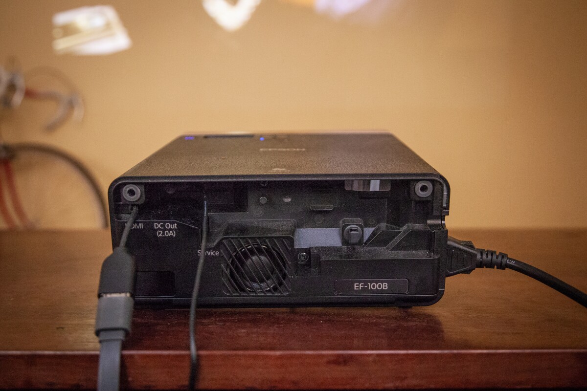 Connectivity ports can be found at the back of the Epson EF-100