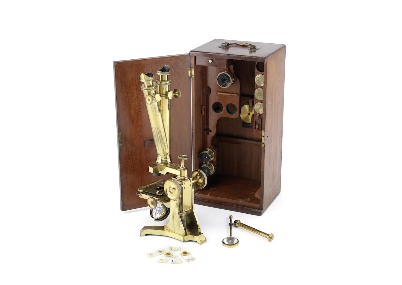 A Charles Collins brass compound binocular microscope, English, circa 1880
