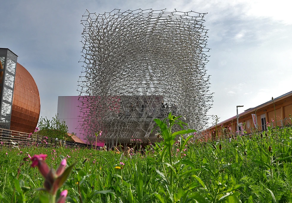 The stand out UK Pavilion is designed by British artist Wolfgang Buttress