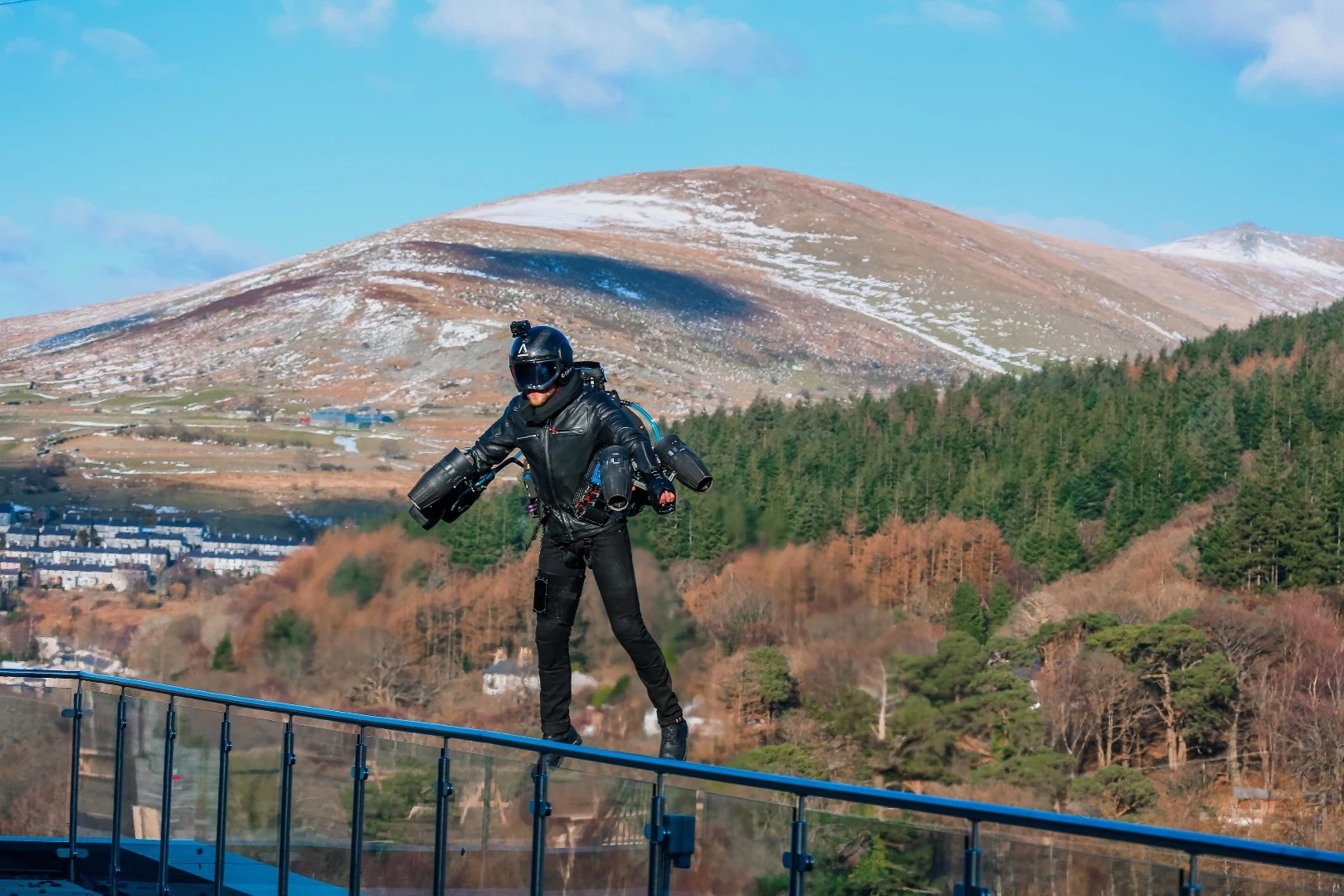 The Gravity jet suit features thrusters on the back and arms, making it incredibly physically demanding to fly