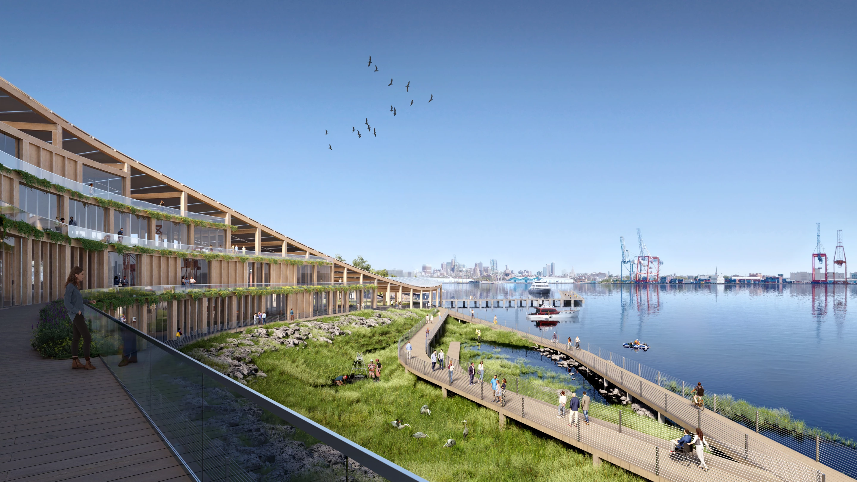 New York Climate Exchange will feature landscaped areas and multiple pathways and will wrap around an existing park on the island
