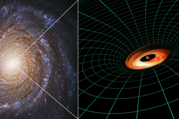 The small, malnourished black hole at the center of galaxy NGC 3147 has surprised astronomers with its disk of dust and gas