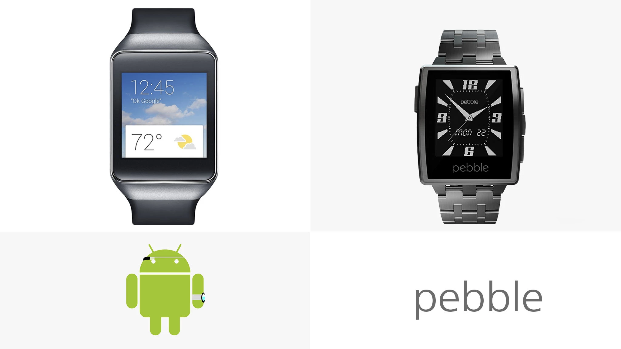 On the software side, it's Android Wear vs. the Pebble OS