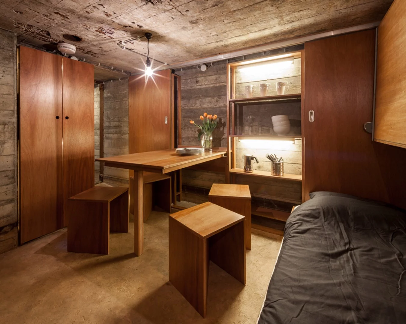 This refurbished WWII bunker originally was designed for publicity but was so popular it remained open as a rental accommodation. It’s undeniably Spartan, it is a war bunker after all