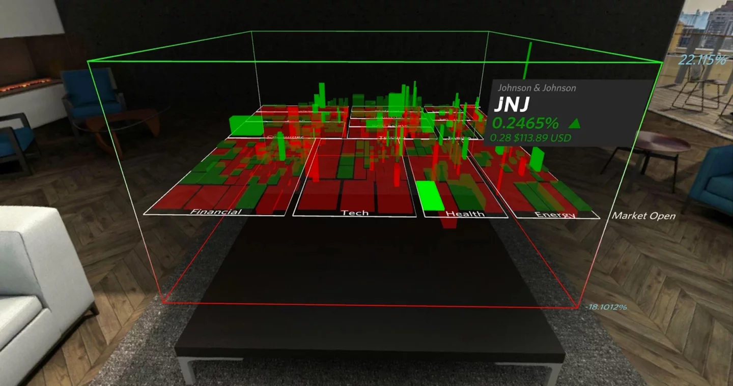 The Wall Street Journal's VR app for Daydream includes a 3D visualization of stock market activity