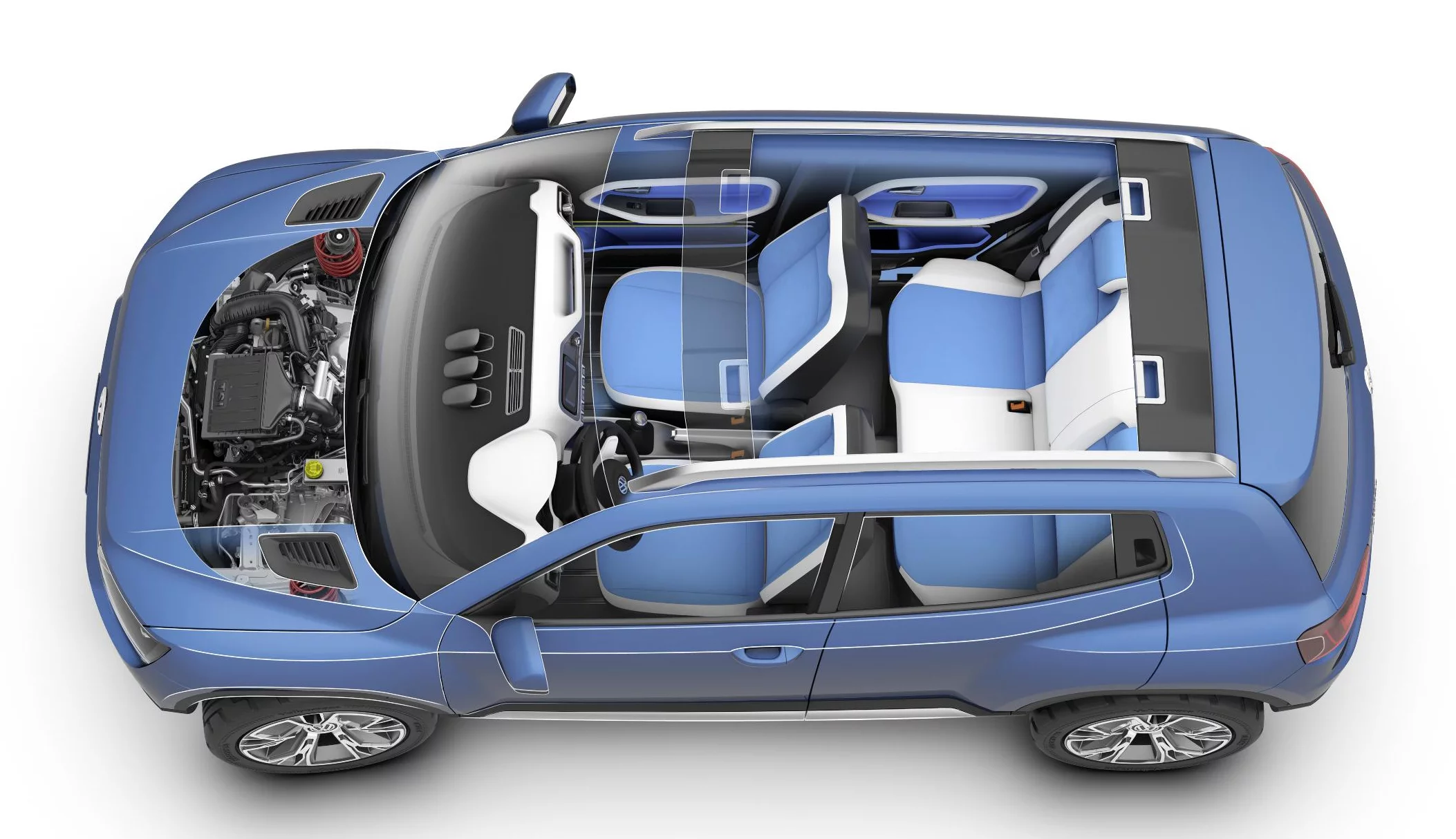 The Volkswagen Taigun compact SUV concept cutaway view