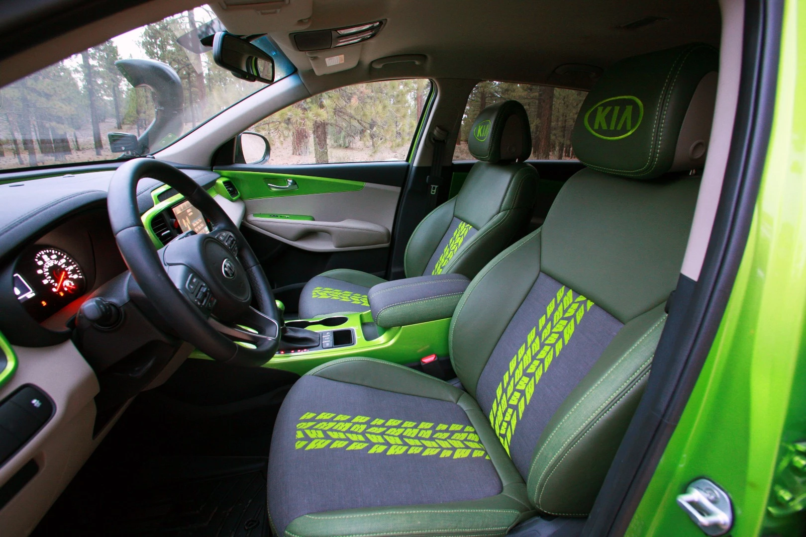 The interior features tread-pattern seating