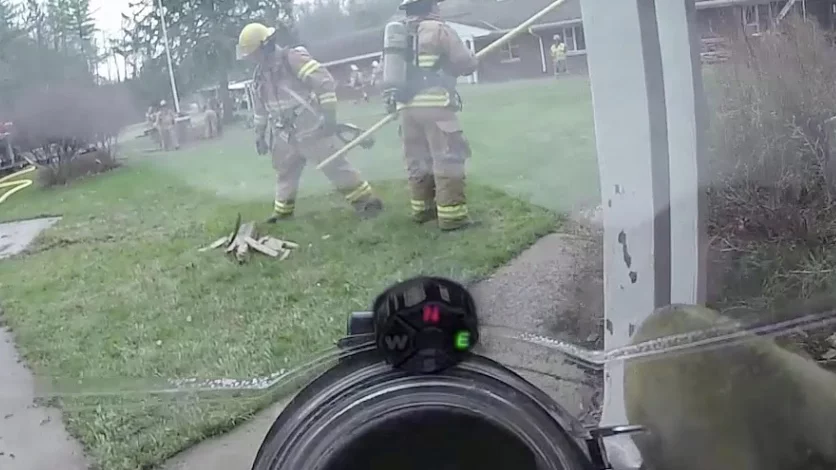 A view through the Northern Star-equipped mask of a firefighter facing north-east