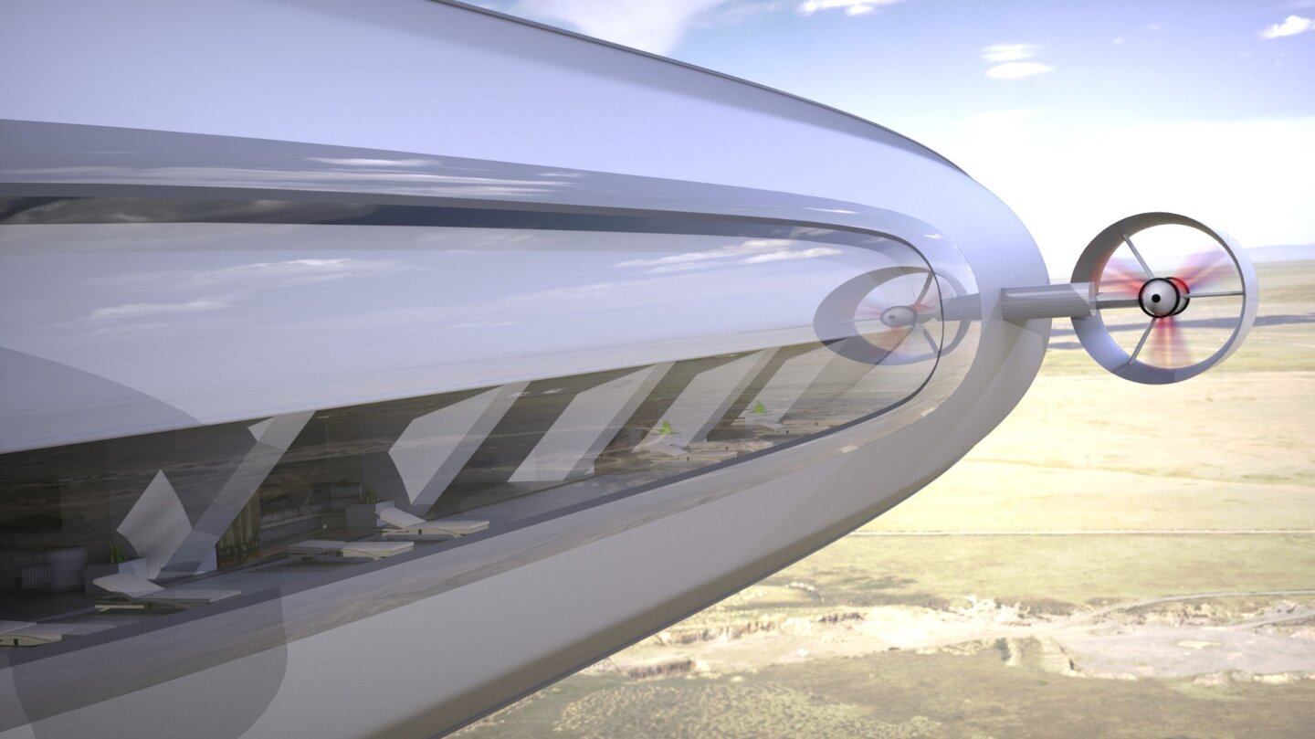 The twin airships each contain five en suite staterooms and great views