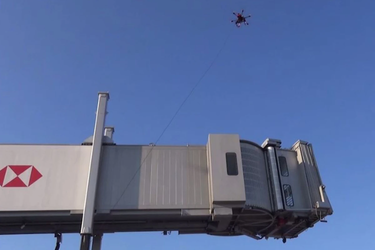 The tethered drones were used to inspect high walkways at Paris-Charles de Gaulle airport